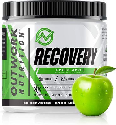 Outwork Nutrition Recovery Supplement, Post Workout Recovery Powder Muscle Builder for Men and Women, Recharge Muscles After Gym, Backed by Science, Green Apple, 240 Gr