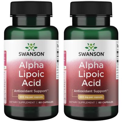 Swanson Alpha Lipoic Acid - Natural Supplement Supporting Healthy Blood Pressure Levels Already Within a Normal Range - Promotes Carbohydrate Metabolism - (60 Capsules, 600mg Each) (2 Pack)