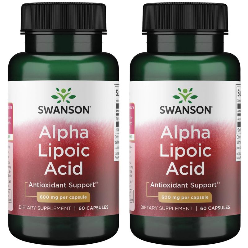 Swanson Alpha Lipoic Acid - Natural Supplement Supporting Healthy Blood Pressure Levels Already Within a Normal Range - Promotes Carbohydrate Metabolism - (60 Capsules, 600mg Each) (2 Pack)