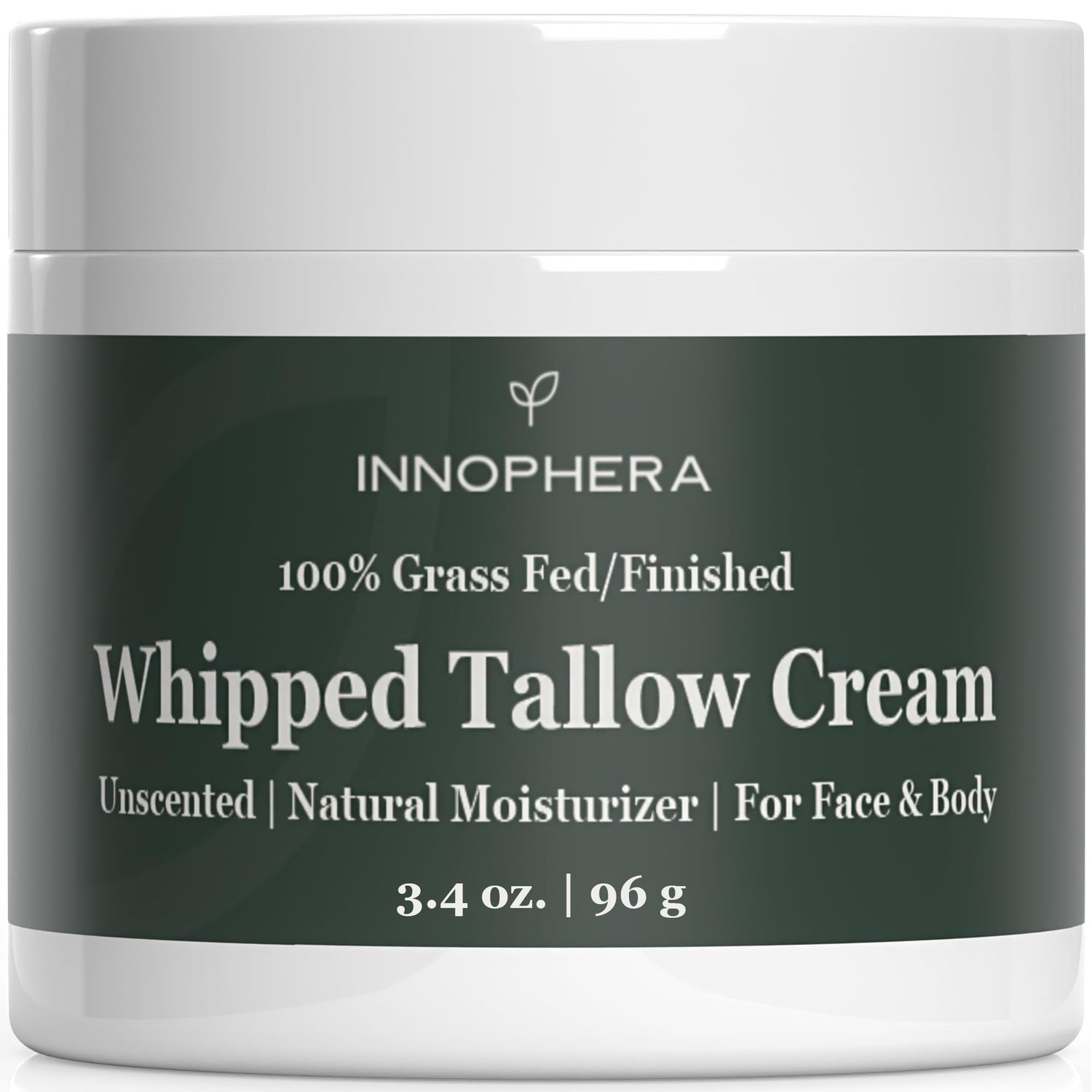 Innophera Whipped Beef Tallow Cream for Skin Care Grass Fed Grass Finished 100 Natural Moisturizer for Sensitive Skin Handmade Face Body Lotion Unscented Odorless 3.4 oz.