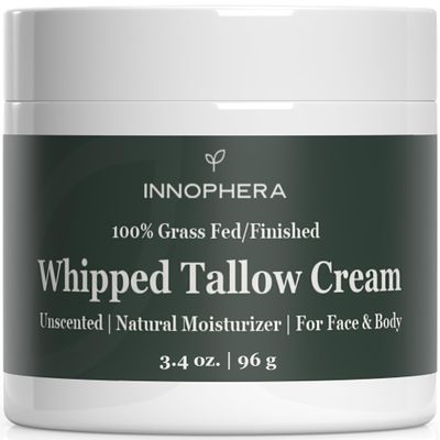 Innophera Whipped Beef Tallow Cream for Skin Care Grass Fed Grass Finished 100 Natural Moisturizer for Sensitive Skin Handmade Face Body Lotion Unscented Odorless 3.4 oz.