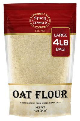 Spicy World Whole Grain Oat Flour 4 Pound Bag (64oz) - Non-GMO, Great Wheat Substitute