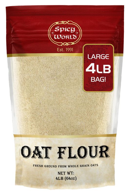 Spicy World Whole Grain Oat Flour 4 Pound Bag (64oz) - Non-GMO, Great Wheat Substitute