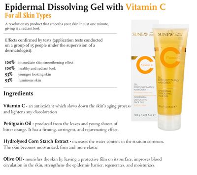SunewMed Vitamin C Epidermal Dissolving Face Gel for all Skin Types Vitamin C Gel for Face Exfoliating 4.06 Fluid Ounce