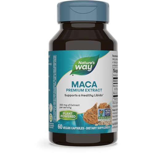 Nature&#39;s Way Maca Premium Extract, Supports a Healthy Libido, Standardized to 0.6 Glucosinolates, Non-GMO Project Verified, 60 Vegan Capsules (Packaging May Vary)