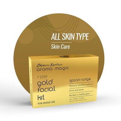 Aroma Magic Gold Facial Kit 7-Step Skincare for Radiant Toned Skin Firms, Tones Revitalizes Lifts Dullness for a Fresh Healthy Look Salon-Quality Glow at Home