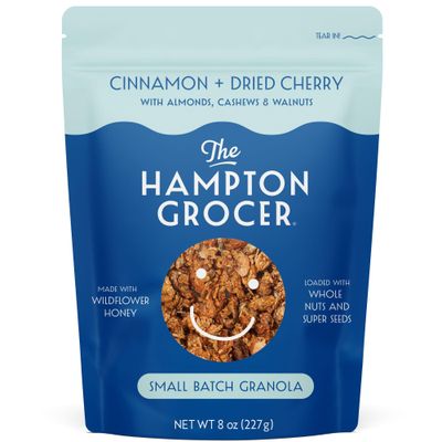 The Hampton Grocer Dried Cherry Cinnamon Granola - Gluten-Free, No Added Oil, Sweetened with Wildflower Honey - Nut-Packed, Crunchy, Small-Batch, 8oz