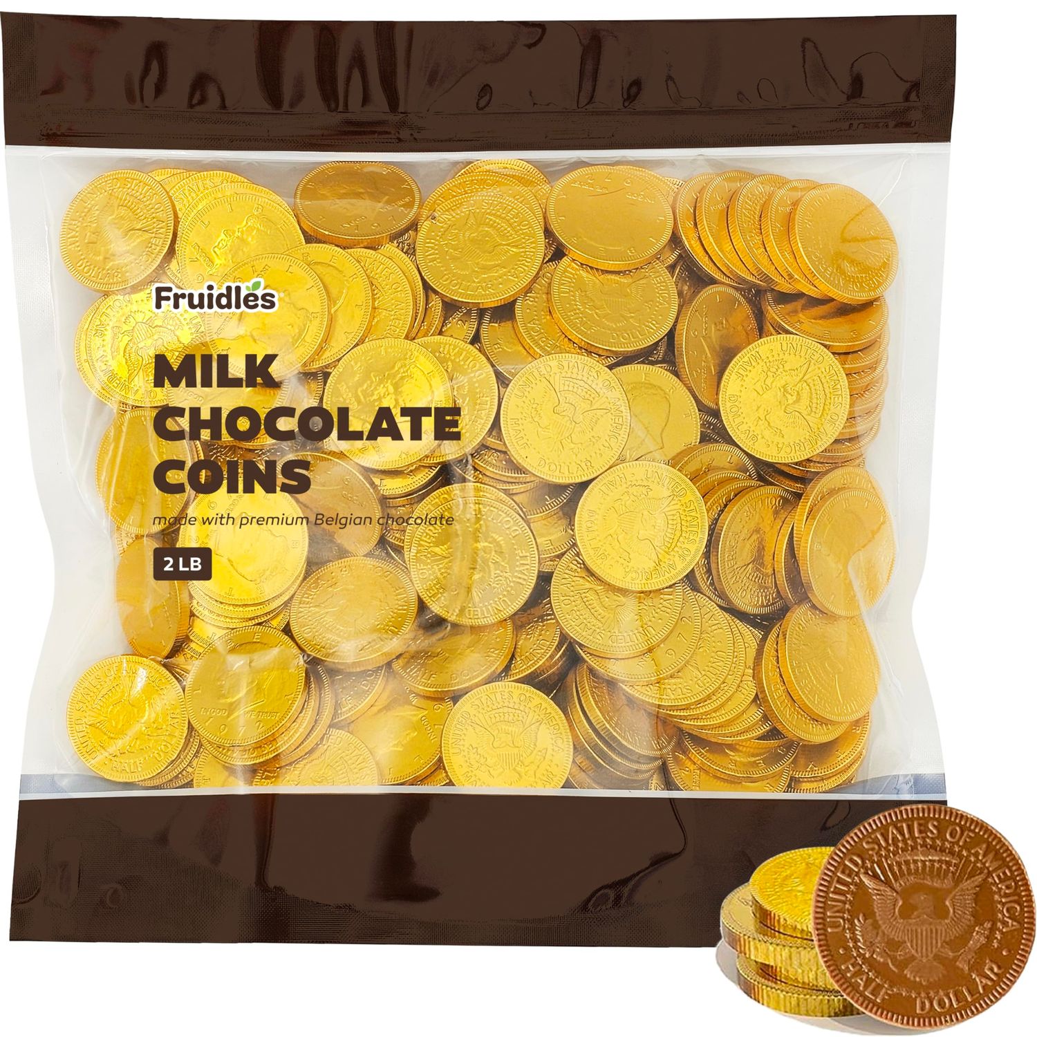 Milk Chocolate Coins, Gold Half-Dollar Chocolate Coins, Made with Premium Belgian Chocolate in Bulk Packaging (2 Pounds)