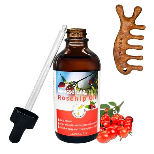 Maycserena 4.23OZ Organic Rosehip Seed Oil 100 Pure Cold Pressed All Natural For Anti Aging, Face, Hair Relaxer Skin Moisturizer - All Ages Skin Hydrating and Nourishing