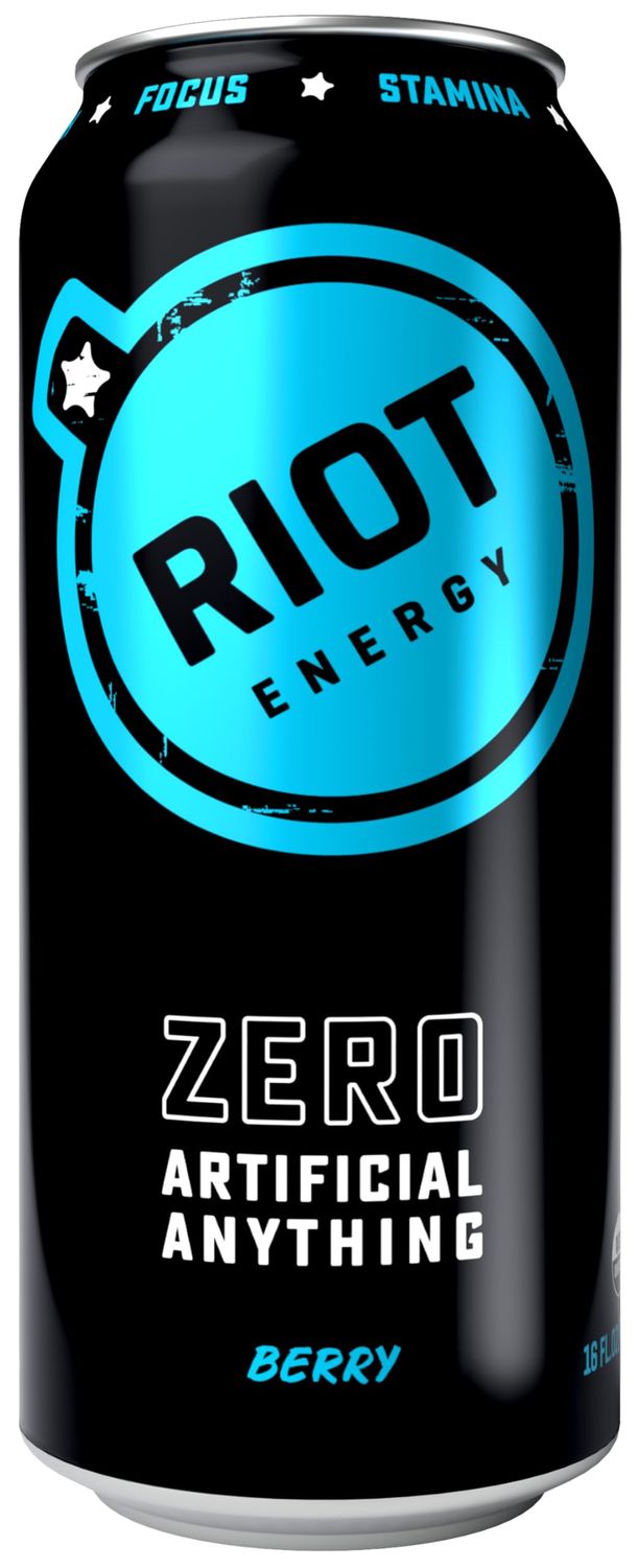 RIOT Clean Energy Drink, Berry, Organic, No Sugar Added, Made with Real Fruit, 100mg L-Theanine, 16 fl oz