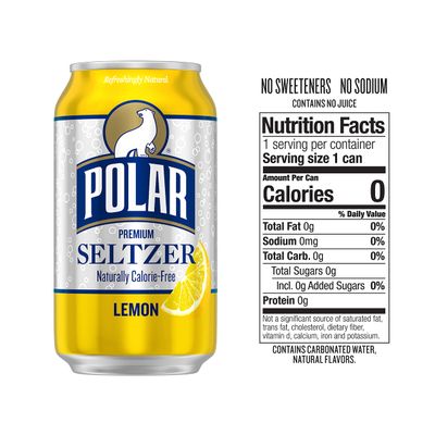Polar Seltzer Water Lemon, 12 fl oz cans, 24 pack