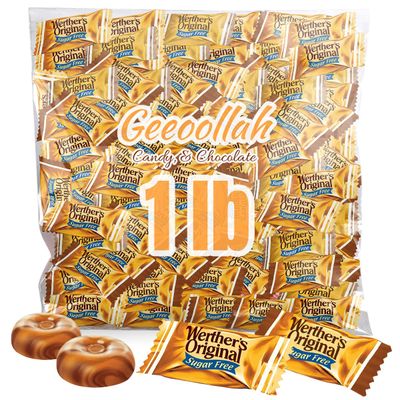 Werther&#39;s Original Hard Sugar Free Caramel Candy, Individually Wrapped Healthy Sweet Caramel Bites for Guilt-Free Pleasure, Melts in Your Mouth in a Satisfying Creamy Way, 1lb
