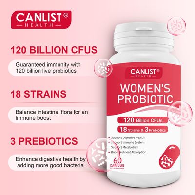CANLIST Women's Probiotics120 Billion CFUs 18 Strains 3 Prebiotics Digestive Enzymes Contains Organic Prebiotic Cranberry Women's Health Digestive Immune Support Non-GMO Soy Gluten Dairy Free