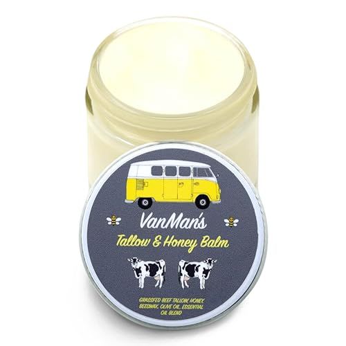 Vanman&#39;s Tallow and Honey Balm With No Added Scent - Beef Tallow Face Moisturizer with Grass-FedFinished Beef Tallow for Skin, Organic Raw Honey and Beeswax, Cold Pressed Olive Oil - 2 oz