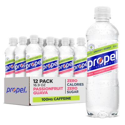 Propel Energy Boost Zero Calorie Flavored Water With Electrolytes and Caffeine, Passionfruit Guava, 16.9 fl oz Bottles (12 Pack)
