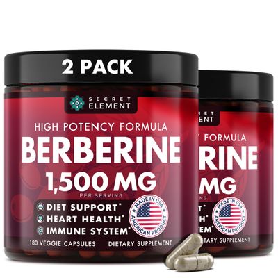 Berberine HCL Supplement 1500 mg, Vegan Capsules with Beet Root, Citrus Bergamot Black Currant, Non-GMO, 180 Capsules, Pack of 2