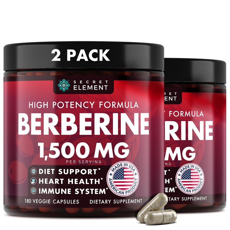 Berberine HCL Supplement 1500 mg, Vegan Capsules with Beet Root, Citrus Bergamot Black Currant, Non-GMO, 180 Capsules, Pack of 2