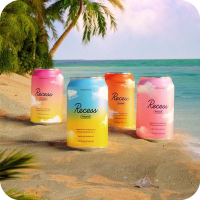 Recess Mood Magnesium Adaptogen Drink, Relaxation Beverage, 12 ounce (Paradise Sampler Variety Pack, 12 pack)