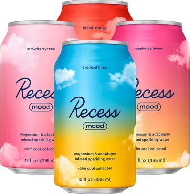 Recess Mood Magnesium Adaptogen Drink, Relaxation Beverage, 12 ounce (Paradise Sampler Variety Pack, 12 pack)