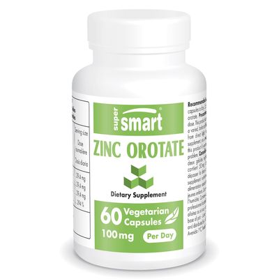 Supersmart - Zinc Orotate Supplement 100mg per Day (Enhanced Form) - Immune Support - Energy Metabolism Booster - Mild Acne Pills - Skin Health Non-GMO Gluten Free - 60 Vegetarian Capsules