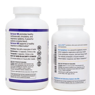 Serracor-NK (300) Serra-RX 260,000 SU (120)- Scar Tissue Bundle - Acid-Resistant Serrapeptase Proteolytic Systemic Enzyme