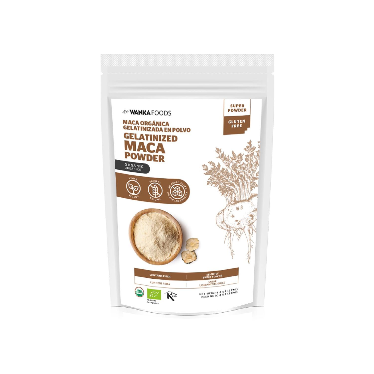WANKA FOODS Organic Gelatinized Maca Powder, 8oz or 227g 1 Bag, Peruvian Maca Root. Vegan, USDA Organic, Non-GMO, Gluten-Free, Keto-Friendly Adaptogen Used to Boost Energy, Vitality, and Endurance