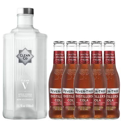 Clean Co Non-Alcoholic Vodka Alternative 700ml Bottle - 1 Pack with Premium Quality Distillers Cola - 5 Pack - Batanga