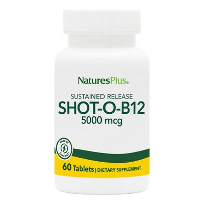 Natures Plus Shot-O-B12 (Methylcobalamin), Sustained Release - 5000 mcg, 60 Vegetarian Tablets - High Potency, Fast Acting B12 Supplement - Memory Energy Booster - Gluten-Free - 60 Servings
