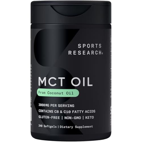 Sports Research Keto MCT Oil Pills from Coconut Oil Keto Fuel for The Brain Body - Non-GMO Verified, Soy Gluten Free Liquid Softgels (240 Count)