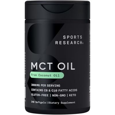 Sports Research Keto MCT Oil Pills from Coconut Oil Keto Fuel for The Brain Body - Non-GMO Verified, Soy Gluten Free Liquid Softgels (240 Count)