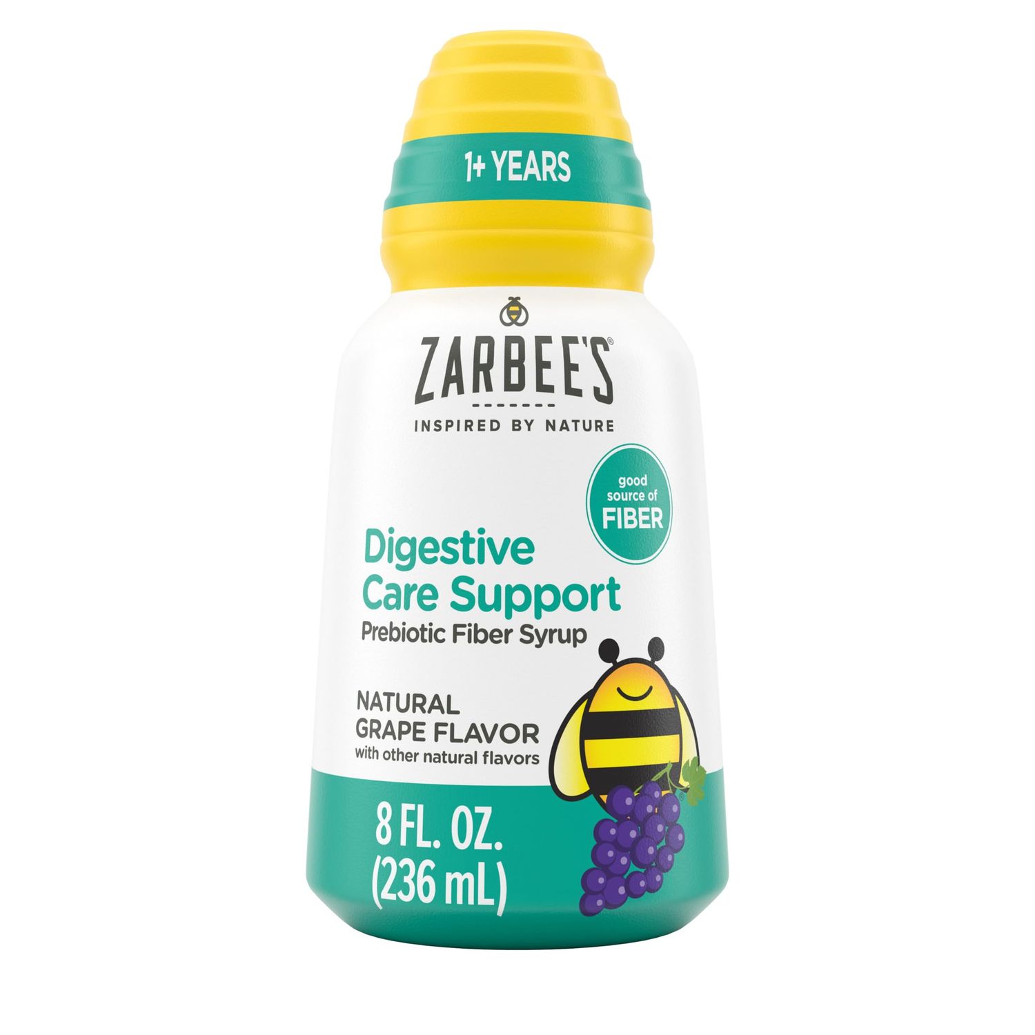 Zarbee&#39;s Children&#39;s Digestive Care Support Prebiotic Fiber Syrup, Grape Flavor with Other Natural Flavors, Liquid Fiber for Kids, Daily Fiber Supplement Agave, 8 fl. oz