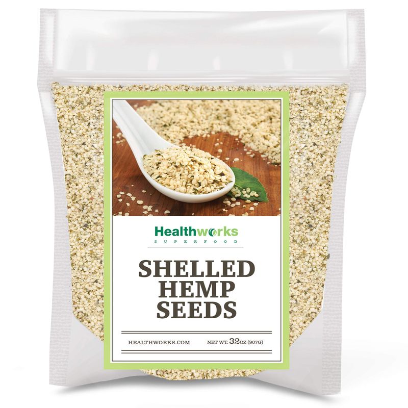 Healthworks Superfood ShelledHulled Hemp Seeds Canadian - 32 Oz 2 Lbs - Premium All-Natural - Contains Omega 3 6, Fiber and Protein - Packaging May Vary