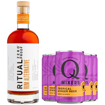 Ritual Zero Non-Alcoholic Rum Alternative with of Q Mixers Tropical Ginger Beer for your favorite Alcohol-Free Mixed Drink 5 PACK