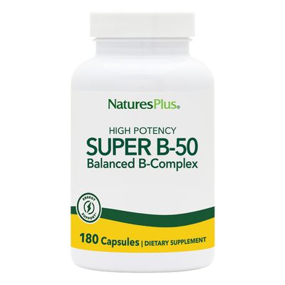 NaturesPlus Super B-50 Balanced B-Complex - 180 Capsules - Vegan, Gluten Free - 180 Servings