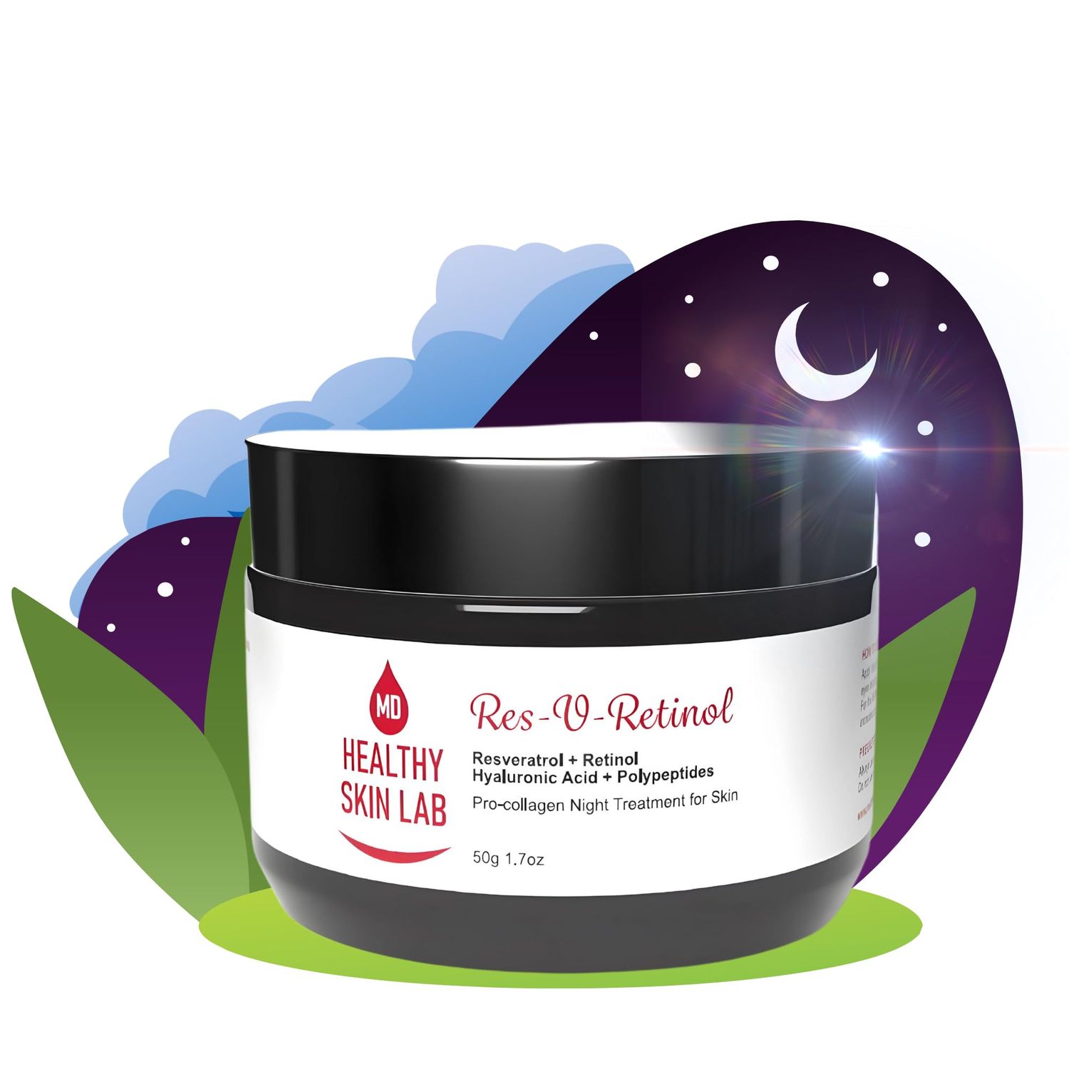 Healthy Skin Lab Res-V-Retinol Resveratrol Face Night Cream, Anti-Aging Neck D collet Moisturizer With Retinol, Hyaluronic Acid, Polypeptides, Hydrates Brightening, 1.7oz