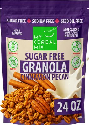 MyCerealMix Sugar Free Granola Cinnamon Pecan - Vegan, Gluten Free Breakfast Cereal - No Artificial Sweeteners - Naturally Sweetened with Monk Fruit - 24oz
