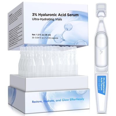 3 Hyaluronic Acid Serum for Face (30 Tubes), Ultra-Hydrating Vials, Anti-Aging Skin Repair, Intense Moisture, Plumps Smooths Skin, Non-Greasy, Lightweight Formula, (1.2ml each), 1.2 fl. oz