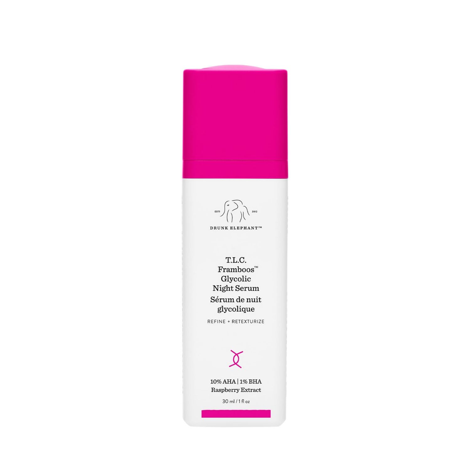 Drunk Elephant T.L.C. Framboos Glycolic Serum - 30 ml1 fl oz - Exfoliating AHA Serum - Clean Clinical Skincare - Cruelty-Free - Dermatologist-Tested - Free of Essential Oils, Silicones, and Fragrance