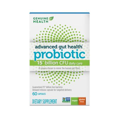 Genuine Health Advanced Gut Health Gentle-Care Probiotic, Helps Promote Digestive, Gastrointestinal Gut Health, Multi-Strain Formula, 60 Capsules