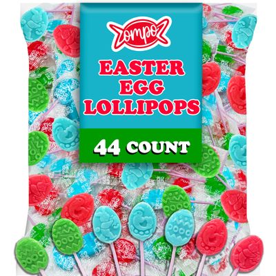 Egg Shaped Lollipops for Kids, 44 Count Individually Wrapped Suckers, Assorted Fruit Flavors Pack, Includes Easter Themed Design Bunny, Egg, and Chick, Easter Candy Bulk for Basket Fillers