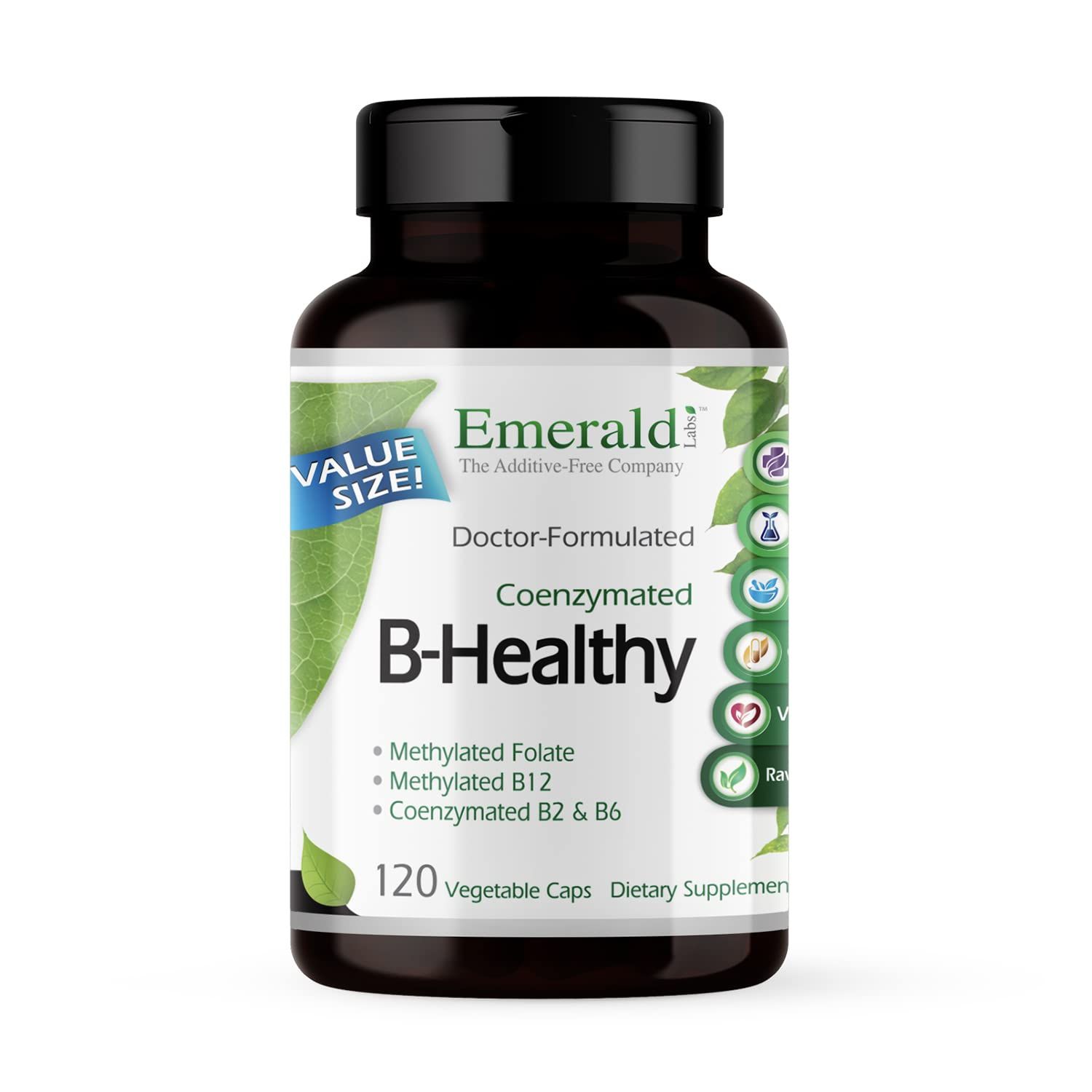 EMERALD LABS B-Healthy - Vegan Vitamin B Complex - Includes Methylated Folic Acid Full Spectrum B Vitamins - Supports Immune, Brain Heart Health - 120 Vegetable Capsules