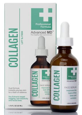Advanced MD Collagen Face Serum Moisturizer For Wrinkles Fine Lines Professional Formula To Lift Firm By Targeting Lost Skin Elasticity. Soy Extract, Antioxidants, Peptides, 1.75 Fl Oz