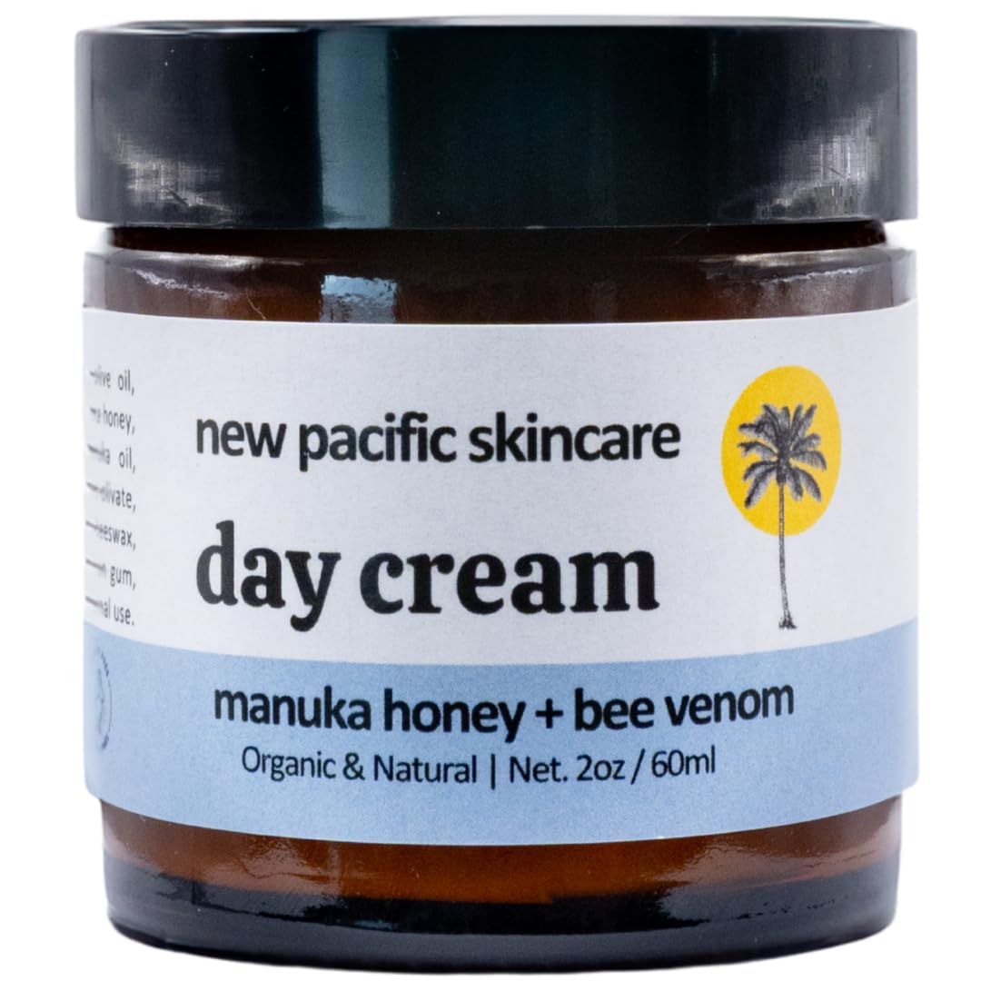 New Pacific Skincare Organic Bee Venom Manuka Day Barrier Face Moisturizer Hydrating, Anti-Wrinkle, Collagen Booster 2.5 month supply, 2oz60ml Made in New Zealand