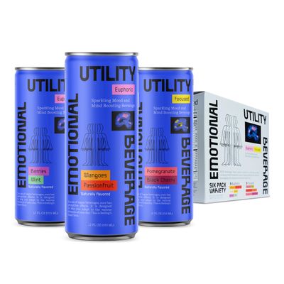 E.U.B Fruit Sampler Variety Pack with Nootropics Adaptogens, Motivation and Mood Support, 12oz Cans, 35mg Organic Green Tea Caffeine, 25 Calories per Can (6 pack)