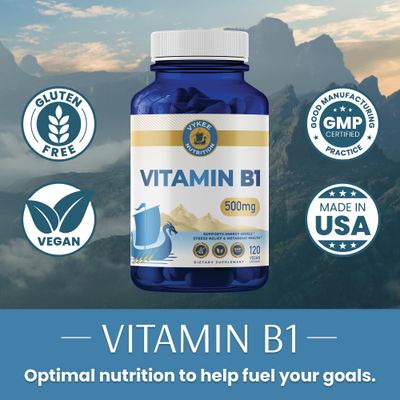 Vykee Nutrition Vitamin B1 - 500mg High-Potency Thiamine Mononitrate Supports Energy Metabolism Nervous System Health Vegan, Non-GMO, Gluten-Free 120 Capsules