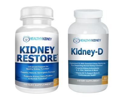 Kidney Restore Kidney-D 2-Pack Capsules for Kidney Support with Optimized Vitamin D Antioxidants, Kidney Probiotics, Sodium Bicarbonate for Kidney Cleansing