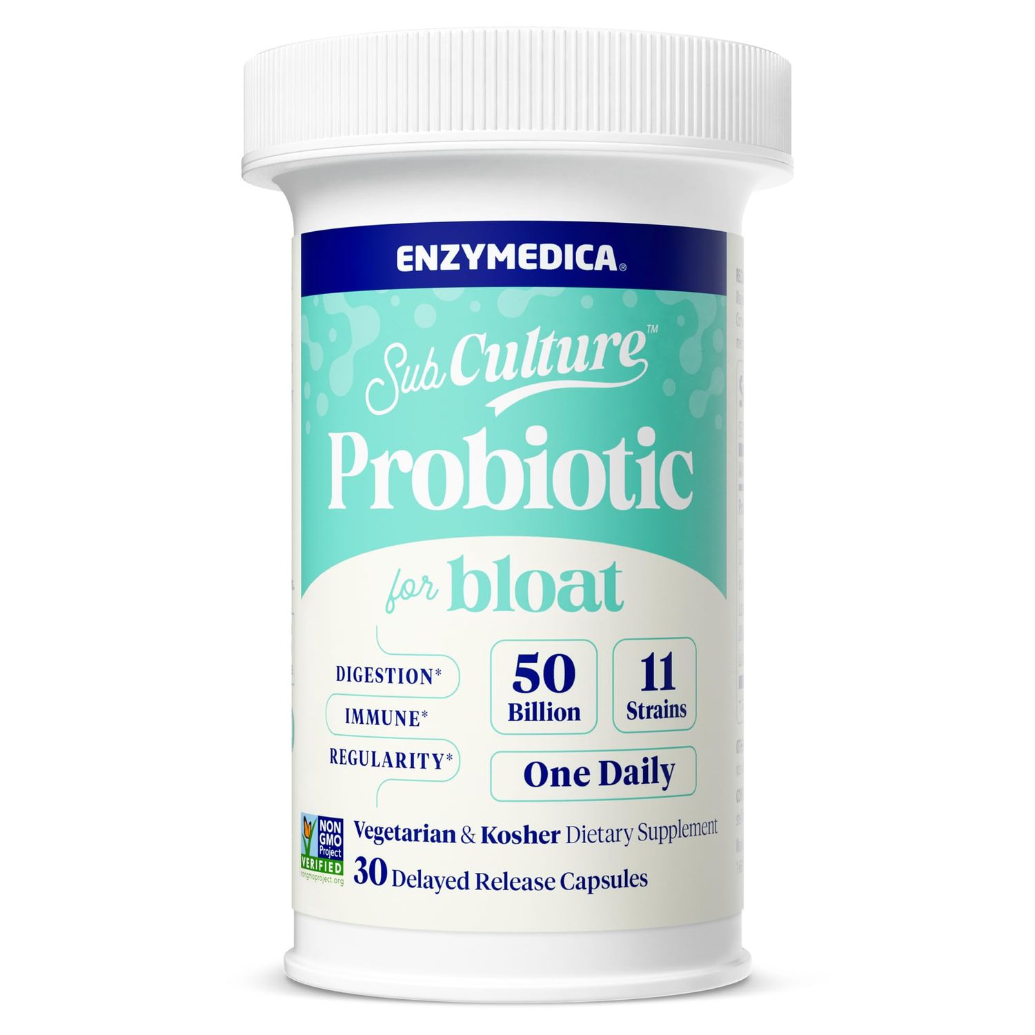 Enzymedica SubCulture Probiotics for Gas Bloating, 50 Billion CFU, Supports Immune Digestive Health, Regularity Gut Flora, 30 Count