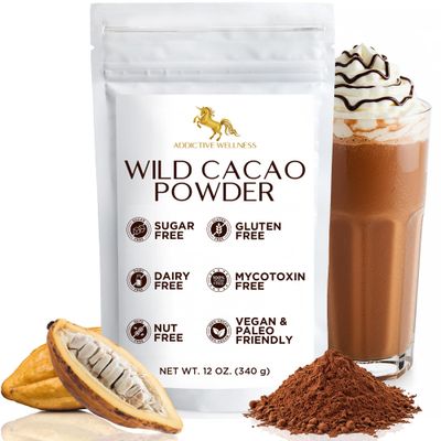 Addictive Wellness Raw Cacao Powder - Wild-Grown Heirloom Mycotoxin-Free Arriba Nacional Chocolate Cocoa Powder Unsweetened, Vegan, Keto Paleo Friendly Raw Cacao Powder 340g (12 Ounce)