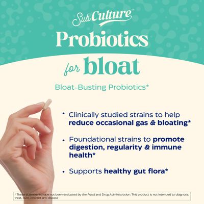 Enzymedica SubCulture Probiotics for Gas Bloating, 50 Billion CFU, Supports Immune Digestive Health, Regularity Gut Flora, 30 Count