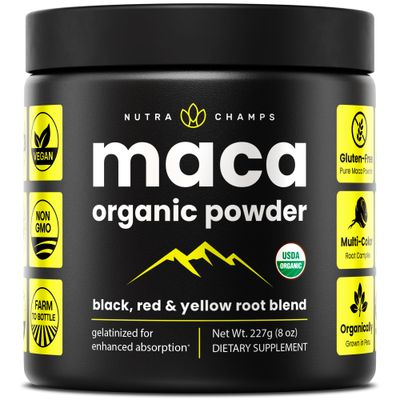 Organic Maca Powder - Peruvian Grown Maca Blend with Yellow, Black Red Roots - Gelatinized for Superior Bioavailability - Natural, Vegan Non-GMO, 8oz
